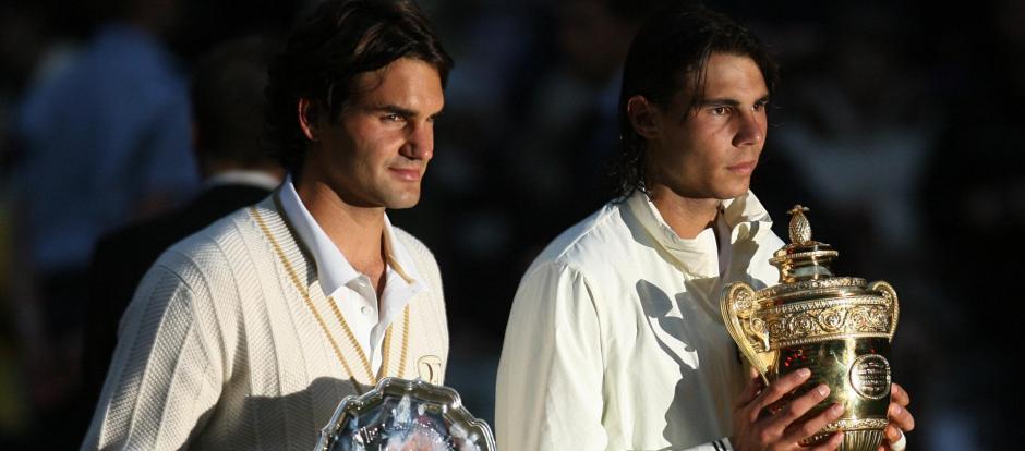 Federer y Nadal tras la legendaria final de Wimbledon 2008