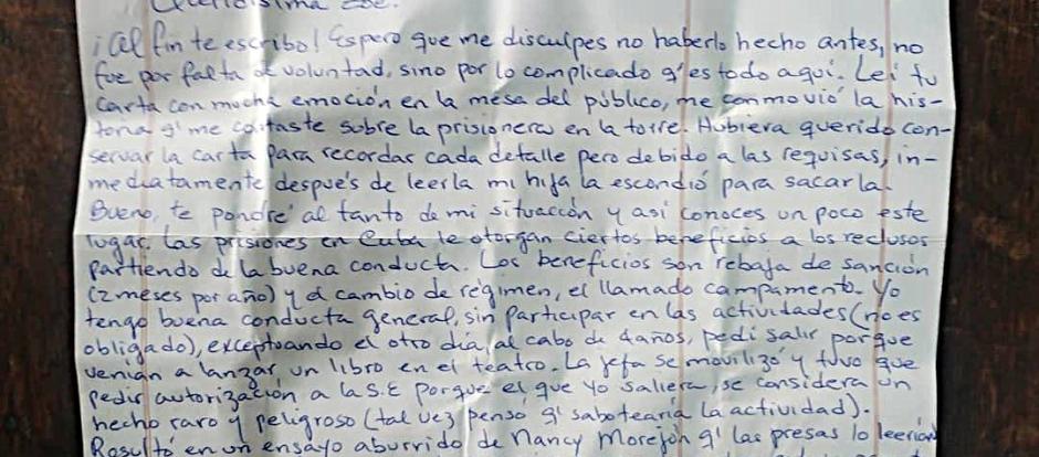 Carta de María Cristina Garrido para Zoé Valdés 1