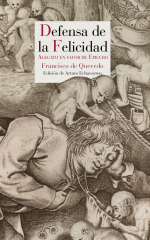 Detalle de portada. «Defensa de la felicidad» de Francisco de Quevedo