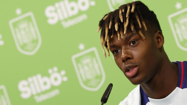 El delantero de la selección española Nico Williams durante la rueda de prensa