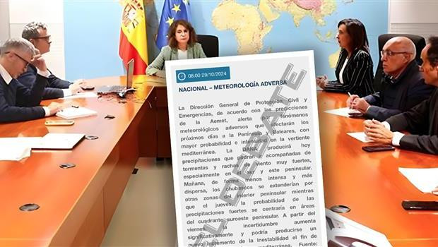 Nota informativa de Seguridad Nacional alertando de la fuerza de la Dana