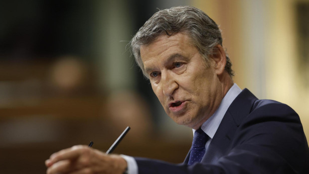 El líder del Partido Popular, Alberto Núñez Feijóo interviene durante el pleno del Congreso