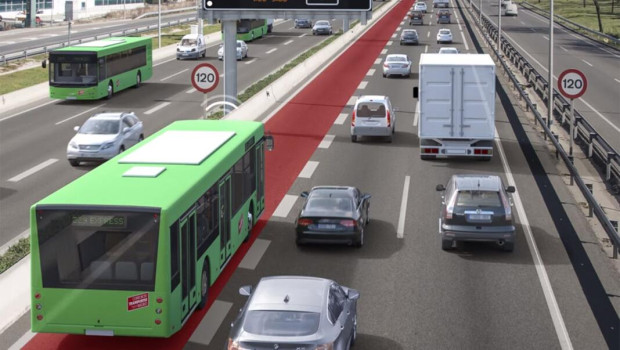 Recreación realizada por el Gobierno de España sobre cómo quedará el carril BUS-VAO de la A-2.