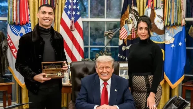 Cristiano Ronaldo, Donald Trump y Georgina en el Despacho Oval