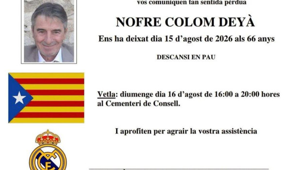 La esquela publicada en el Facebook del Ayuntamiento de Consell