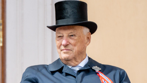 Harald V of Norway attending a children's procession in Oslo from the Palace Balcony in Oslo, Norway, on Sunday, 17 May 2026.