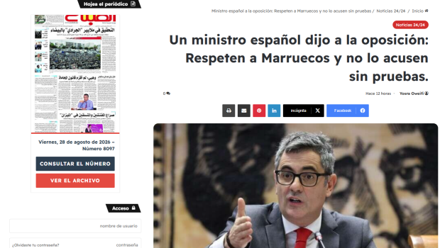 Noticia del medio marroquí Assabah sobre la defensa realizada por el ministro Félix Bolaños de Rabat