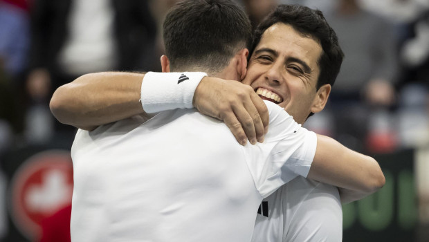 Jaume Munar y Pedro Martínez celebran la clasificación del equipo español de Copa Davis