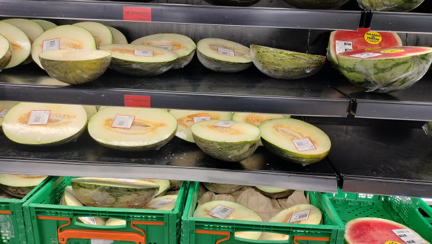 Imagen de melones y sandías tomada en un supermercado de Mercadona en Valencia