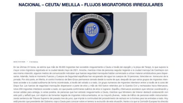 Nota de prensa sobre Ceuta