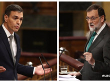 Montaje de Rajoy y Sánchez durante el debate de la moción de censura