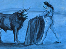 El cuadro 'Coleta torera', en el que se ve a Pablo Iglesias toreando un astado con la imagen de Pedro Sánchez, mientras Oriol Junqueras aparece agarrado a los testículos