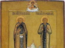 Simeón el Santo Loco y su amigo Ioann, ícono ortodoxo oriental