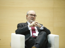 El exministro de Economía, Pedro Solbes, durante el acto en 2018.