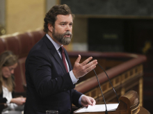 MADRID, 21/03/2023.- El portavoz de Vox en el Congreso, Iván Espinosa de los Monteros durante el debate de la moción de censura de VOX contra el presidente del Gobierno, Pedro Sánchez, con Tamames como candidato a la Presidencia, este martes en el Congreso de los Diputados. EFE/ Kiko Huesca