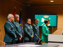 La exdirectora de la Guardia Civil, María Gámez, presentando su dimisión rodeada de la cúpula