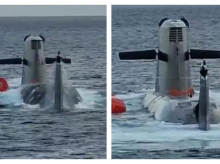 Secuencia del submarino S-81 emergiendo en la bahía de Cartagena