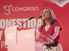 La nueva presidenta de UPN, Cristina Ibarrola, este domingo en Pamplona