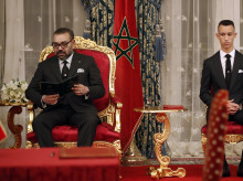 King of Morocco Mohamed VI and son Moulay Hassan during the signing of bilateral agreements between Spain and Morocco at the RoyalPalace ofAgdal in Rabat on Wednesday 13 February 2019.