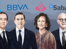 De izquierda a derecha, los directivos Gonzalo Gortázar, Carlos Torres, Ana Botín y Josep Oliu.