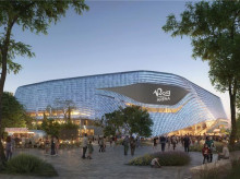 Recreación del futuro Roig Arena, que tendrá una pantalla exterior de 300 metros cuadrados