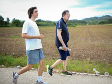 Monterroso, Lugo. El exPresidente del Gobierno, Mariano Rajoy, realiza el Camino de Santiago en su vía francesa junto a su hijo Juan y a un amigo de este último