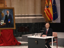 Javier Lambán, este jueves durante la entrega del retrato en su honor
