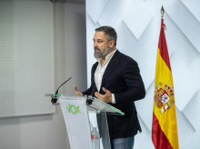 El presidente de VOX, Santiago Abascal, durante una rueda de prensa
