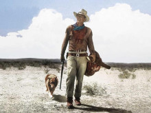 John Wayne, en el rodaje de Hondo