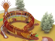 Infografía del resultado final del parque infantil de Chinatown, en Usera.