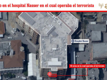Esquema del hospital Nasser y la indicación de presencia terrorista