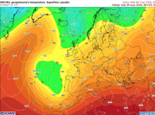 Mapa con la formación de una dana prevista para el 9 de mayo por el modelo ECMWF.