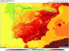 Mapa con las temperaturas máximas previstas por el modelo ECMWF.