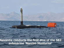 Imagen de la primera inmersión del submarino S-82 Narciso Monturiol difunida por Navantia