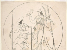 Representación clásica de Hermes y Atenea