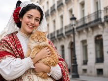 Mujer porta un gato