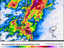 Mapa con la previsión de lluvias del modelo francés AROME para este jueves 1 de octubre en la Comunidad Valenciana.