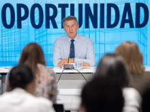 El presidente del PP, Alberto Núñez Feijóo, este jueves en la sede de Génova