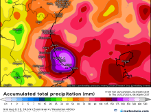 Mapa con la previsión de lluvias por una dana entre el 18 y el 22 de octubre en la Comunidad Valenciana.