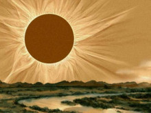 Interpretación artística de un antiguo eclipse solar total