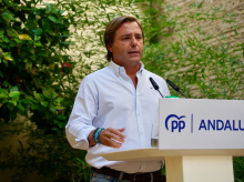 El secretario general del PP andaluz, Antonio Repullo, este lunes en rueda de prensa