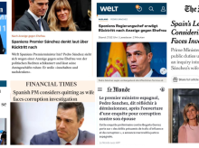 Portada de medios internacionales sobre el anuncio de Pedro Sánchez de considerar su dimisión