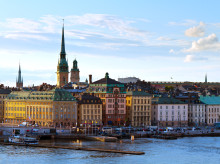 View of historical area Stockholm over strait. Sweden
