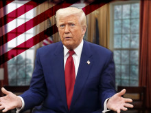 Representación del presidente Donald Trump en el Despacho Oval en sus 100 primeros días de su segundo mandato