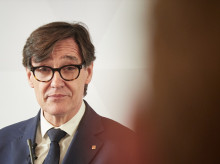 El presidente de la Generalitat de Cataluña, Salvador Illa, este viernes en Pamplona