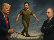 Donald Trump, Volodimir Zelenski y Vladimir Putin