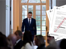 Montaje del presidente del Gobierno, Pedro Sánchez, en el Complejo de La Moncloa