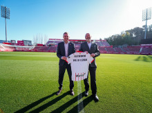 El presidente del Girona FC, Delfí Geli, y el de Plataforma per la Llengua, Òscar Escuder