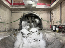 La tuneladora de la Línea 11 de Metro a su llegada a Madrid Río