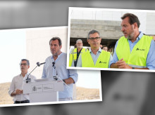 Félix Bolaños y Óscar Puente en sus sendas visitas a las obras del AVE en Almería en 2025 y 2026